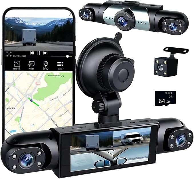 4 Channel Dash Cam 360° View, 1080P Front and Rear Inside, Left Right Dash Camera for Cars, Night Vision, WiFi & APP Control,