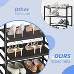 Simple Trending Tall Shoe Rack for Closet, 10 Tiers Narrow Shoe Shelf Holds 20 Pairs, Shoe Organizer Storage with Hooks, Blac