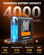 AUXBEAM H4 Tire Inflator Portable Air Compressor,150PSI Car Tire Pump 12V 4 Inflation Modes Cordless Smart Air Pump With LCD Screen for Car, Motorcycle, Bike, Ball