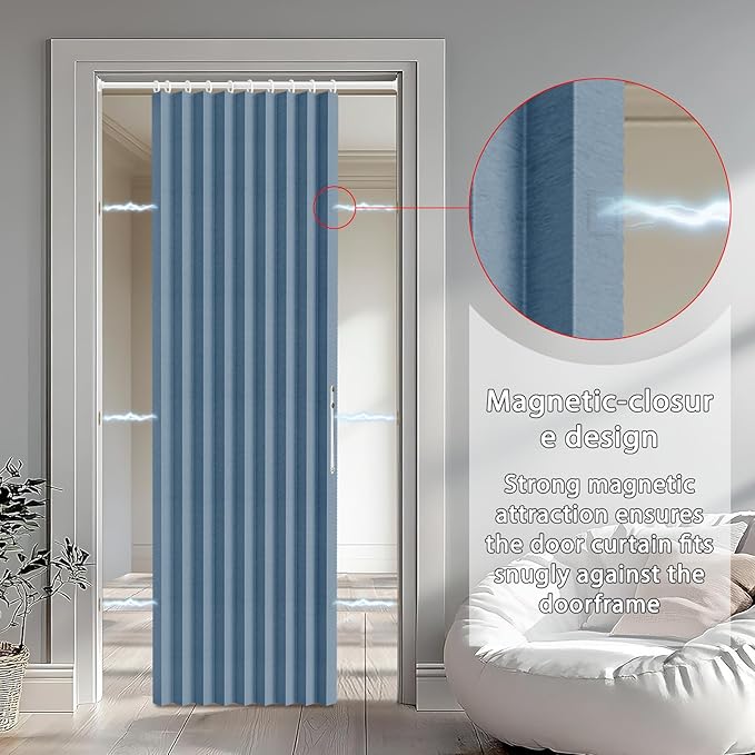 Jilron Accordion Door Curtain Set - 100% Blackout, with Curtain Rod Included, for Bedroom Privacy Protection (Blue-43 W x 78"