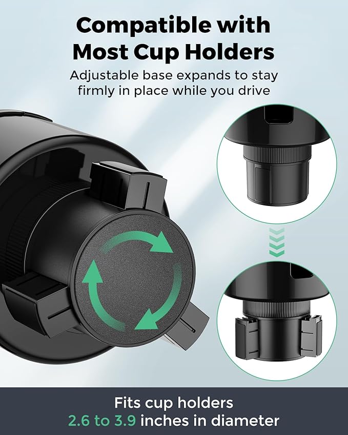 Basix by iOttie Adjustable Dual Cup Holder for Car with Expandable Base, Oversized Main Compartment, Removable Second Cup or Phone Holder Attachment, Fits Most Vehicles