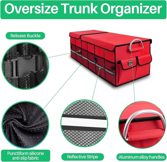 Big Car Trunk Organizer, Cargo Organizer SUV Trunk Storage Non Slip Bottom Waterproof Collapsible Durable Multi Compartments-(