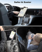 A2C Heavy-Duty iPad Holder for Car Cup Holder, 5.5" Stable & Adjustable Aluminum Alloy Arm, Tablet Mount for Car Truck Road Trip Essentials Compatible with 4.7"-13" Cell Phones & Tablets