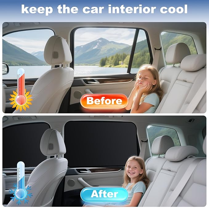 Car Window Covers for Privacy - Universal Side Window Sun Shades for Camping, Baby Naps & Travel - UV & Heat Reduction, Easy Install Magnetic Car Window Shades