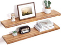 Floating Shelves for Wall Decor, Rustic Solid Elm Wood Live Edge Floating Shelves Wall Mounted, Wall Shelves with Invisible B