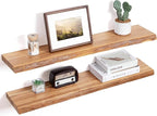 Floating Shelves for Wall Decor, Rustic Solid Elm Wood Live Edge Floating Shelves Wall Mounted, Wall Shelves with Invisible B