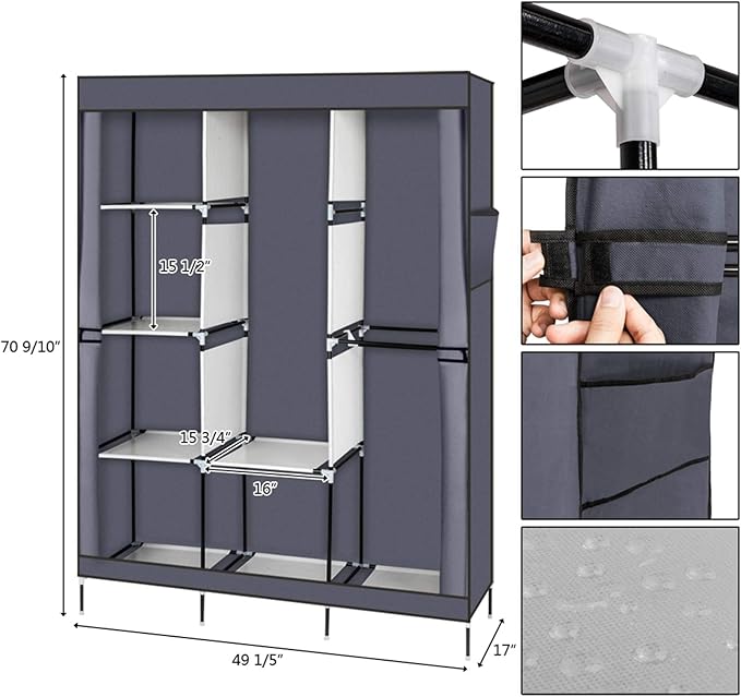 71" Portable Closet Storage Organizer Wardrobe Clothes Rack,Covered Garment Rack,Steel Tube Clothes Storage Organizer,Freesta