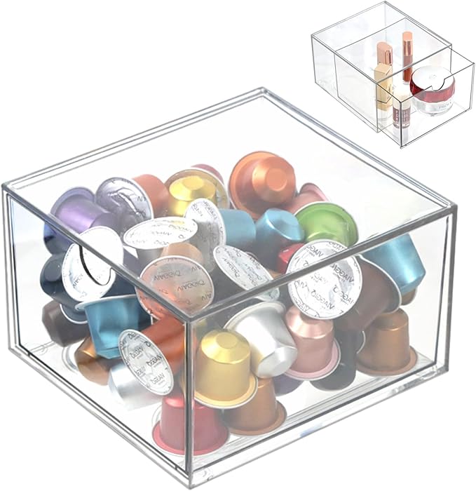 Clear Drawer, Arclic Box, Makeup Organizer Container, 6,5" Storage Drawer for Bathroom Dresser Vainty, Tissue Dryer Sheet Hol
