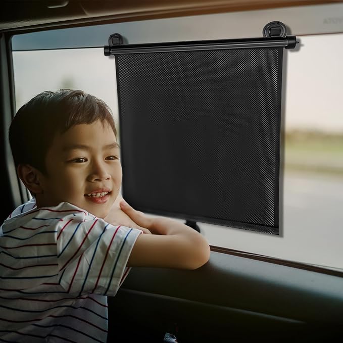 2PCS Car Window Shades for Baby, Retractable UV Protection Sun Shade, 18"×15" Side Window Sun Blocker with Suction Cups for Cars, SUVs, and Trucks