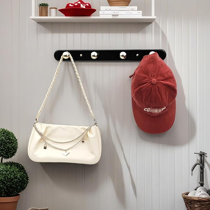 Wall Mounted Coat Hook Rack with Gold Hooks 2 Pack, Modern Wood Wall Organizer for Hanging Coats, Hats, Towels, Bags,Jackets,