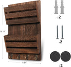 Mail Organizer Wall Mount with 4 Key Hooks, Rustic Wooden Hanging Mail Sorter Farmhouse Key Holder for Wall Decoration, 2-Slo