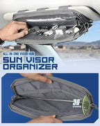 Molle Car Sun Visor Organizer with Zipper Storage Pouch & Glasses Clip, Auto Semi-Rigid MOLLE Panel for Police Gear & Overlanding Accessories, Fit Most Cars, SUVs, Vans & Trucks