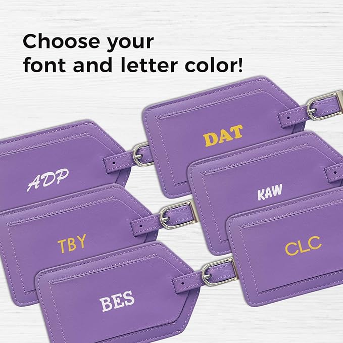 Personalized Monogrammed Leather Luggage Tags - 2 Pack