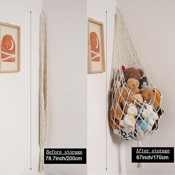 Amdermi Novel Stuffed Animal Hammock Corner Hanging Net for Stuff Aniaml Storage Macrame Toy Display Plush Toy Holder-Perfect