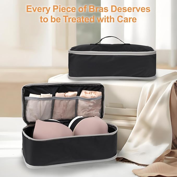 Cambond Travel Underwear Organizer Bag - 4-in-1 Soft Double Layer Bra Travel Bag, Portable Expandable Compression Packing Org