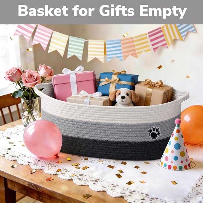 Large Dog Toy Basket, 19.7" X 11" X 7.9" Woven Baskets for Dog Cat Storage, Toy Basket with Handles for Nursery, Living Room,