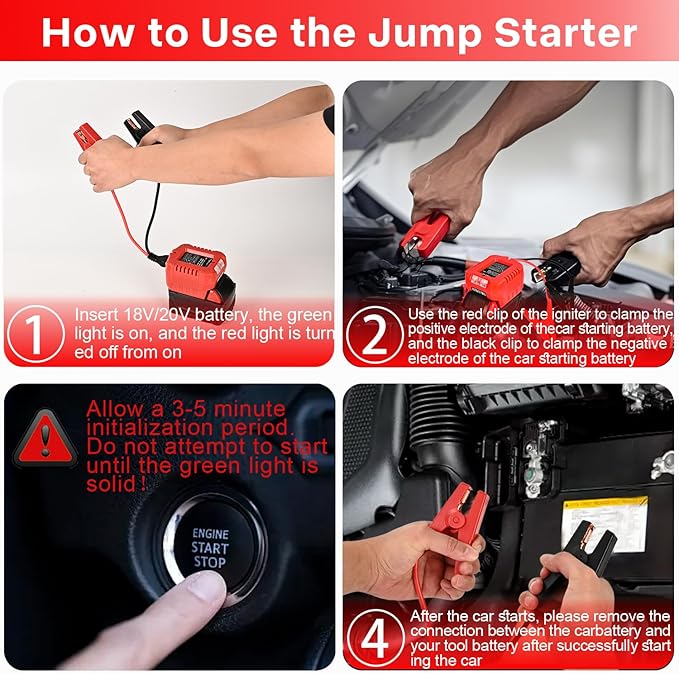 Jump Starter Compatible with Milwaukee 18V Batteries - Portable 11AWG 1.2FT Jumper Cable Kit, Car Jump Starter for Vehicle Batteries (Battery Not Included)