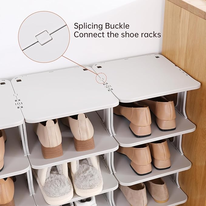 HAIXIN Shoe Rack for Closet - Stackable Shoe Organizer for Closet, Space-Saving Narrow Shoe Rack for Front Door Entrance, Gre