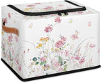 Boho Floral Flowers Storage Basket - Rectangular Decorative Box Collapsible Organizer with Zipper Lid, Watercolor Butterfly B