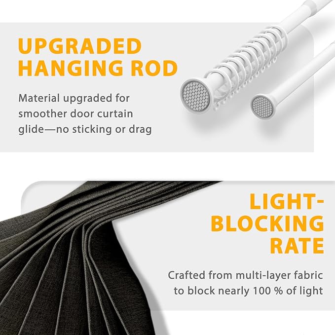 Jilron Accordion Door Curtain Set - 100% Blackout, with Curtain Rod Included, for Bedroom Privacy Protection (Black-43 W x 78