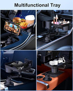 3 in1 Car Cup Holder Expander with 360° Rotation Phone Mount, Multifunctional Car Food Tray for Eating, Drinking, and Phone M