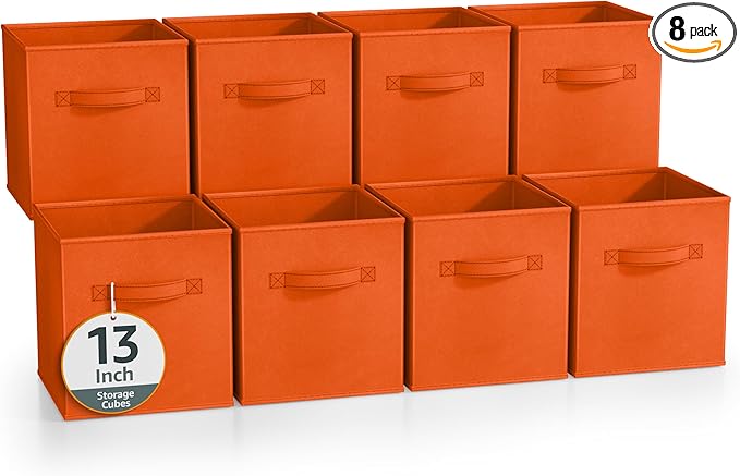 Sorbus 13 Inch Storage Bins - Sturdy Collapsible Fabric Storage Cubes with Handle - 8 Foldable Baskets for Organizing Clothes