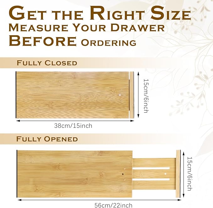 8 Pcs Deep Bamboo Drawer Dividers, Deep Kitchen Dresser Drawer Organizer with Spring Loaded for Clothes, Adjustable Expandabl