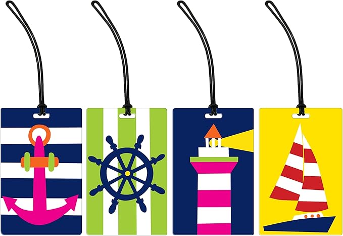 R. Nichols Nautical Luggage Tag Set - Sturdy Waterproof Plastic Travel Labels for Baggage, Suitcases, Backpacks, and Diaper B