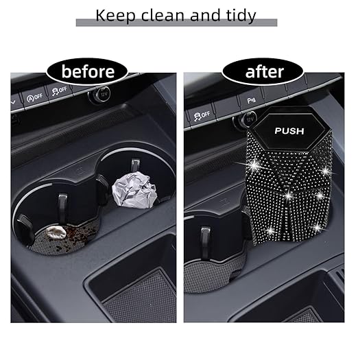 NBTEPEM Bling Car Trash Can with Lid, Bling Car Accessories Trash Bin, Leakproof Auto Garbage Can with 30 Trash Bags, Multipurpose Organizers and Storage for Home, Office (Black Diamond)