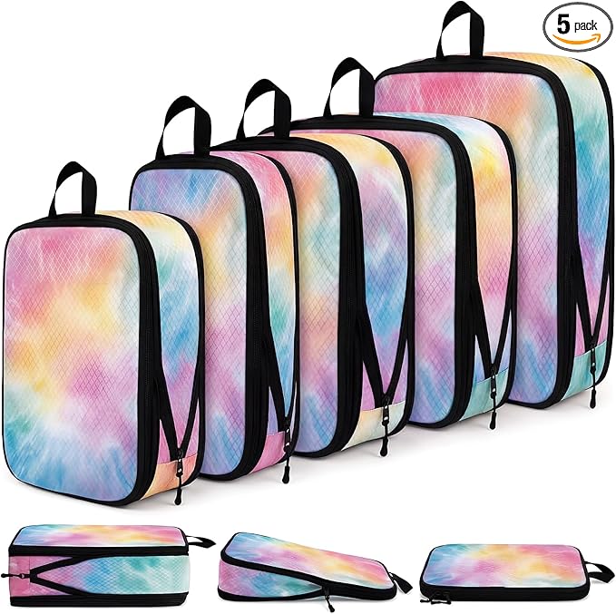 5 Pack Compression Packing Cubes for Travel Space Saving Cubes Luggage Organizer for Suitcase(Watercolor,Mixed)