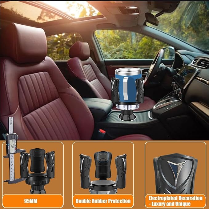 Car Cup Holder Expander, Adjustable 2-in-1 Vehicle Drink Holder Organizer with Non-Slip Base, Universal Fit for Cars, SUVs, T