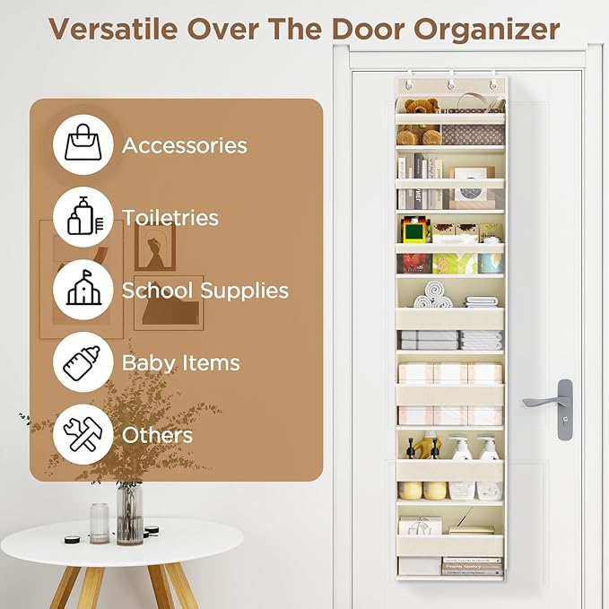 Mefirt Over The Door Organizer, 7 Tier Door Hanging Organizers with 7 Large Pockets 12 Side Pockets, Behind Door Storage Hang