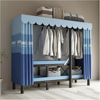Portable Foldable Wardrobe Closet with Door - Metal Clothing Rack for Hanging Clothes, Space-Saving Coat Storage for Bedroom 
