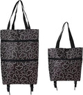 Collapsible Shopping Grocery Bag with Wheels Rolling Tote Bag with Wheels Large Reusable Shopping Bags Foldable Cart(Black Flower,Large)