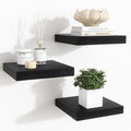 Fun Memories Floating Shelves for Wall - 7.5 Inch Square Shelves with Invisible Brackets, Black Small Wall Shelf for Living R