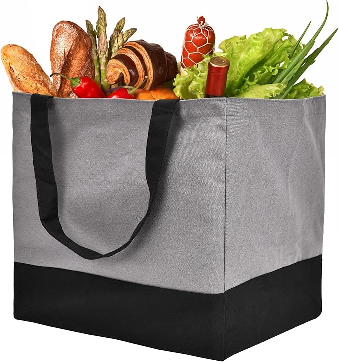 Canvas Reusable Grocery Bags Heavy Duty, 8.3 gal Foldable Large Tote Bag with Handles, Holds 60 lbs Canvas Shopping Bags, 1 Pack
