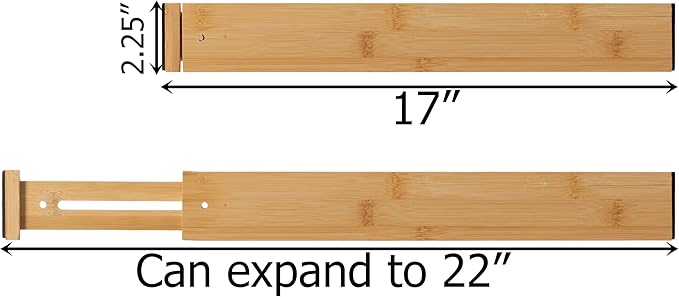 Basicwise 4 Piece Bamboo Expandable Drawer Dividers Adjustable Spring Loaded Organizers for Kitchen Utensils Clothes and Make