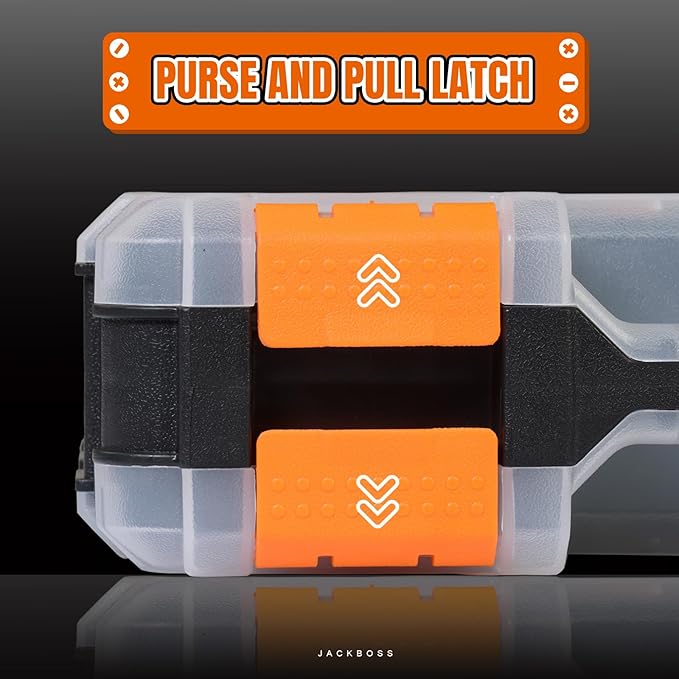 Jack Boss Tool Box with Transparent Lid, Double Side 34-Compartments Organizer Box with Removable Dividers for Hardware, Scre