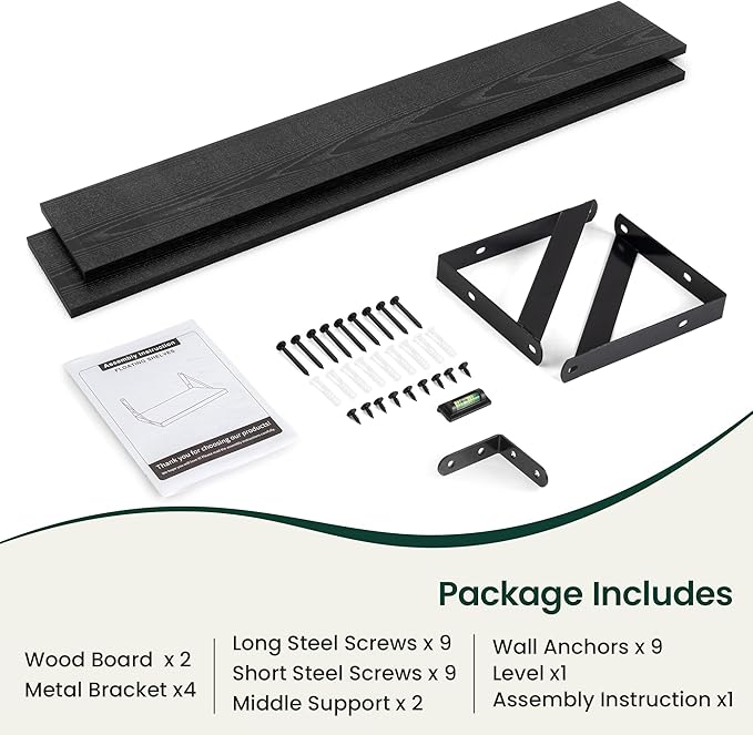 Floating Shelves, 8 Inch Deep Rustic Wood Wall Storage, 48W x 8D Wall Shelves Set of 2, Heavy Duty Metal Brackets, Industrial