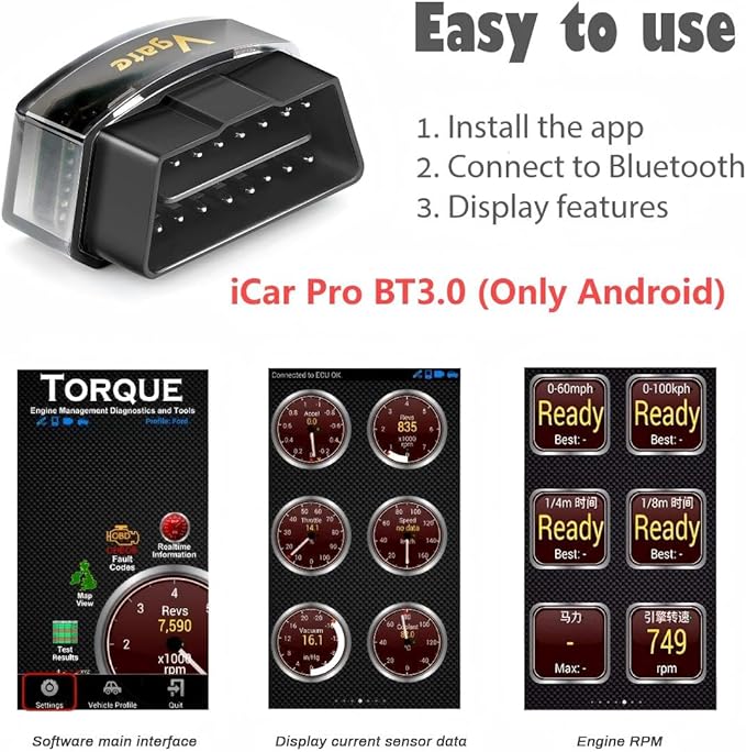 Vgate iCar Pro Bluetooth 3.0 OBD2 Scanner | Android Only - Not for iOS - Check Engine Light