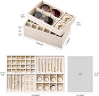 Velvet Jewelry Drawer Organizer Trays – 4-Layer Stackable Jewelry Storage Inserts Set, Beige Jewelry Tray Set for Earrings, R