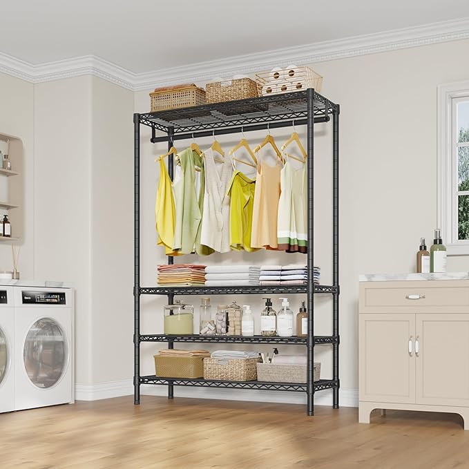 VIPEK V1 Plus Heavy Duty Clothes Rack with Shelves - 4 Tiers Adjustable Height | Holds Up to 540lbs | Perfect for Small Space