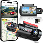 2.5K+1080P Dual Dash Cam Front and Inside, WiFi & GPS Dash Camera for Cars with 32G Card, IR Night Vision, 3" IPS Screen, Ins