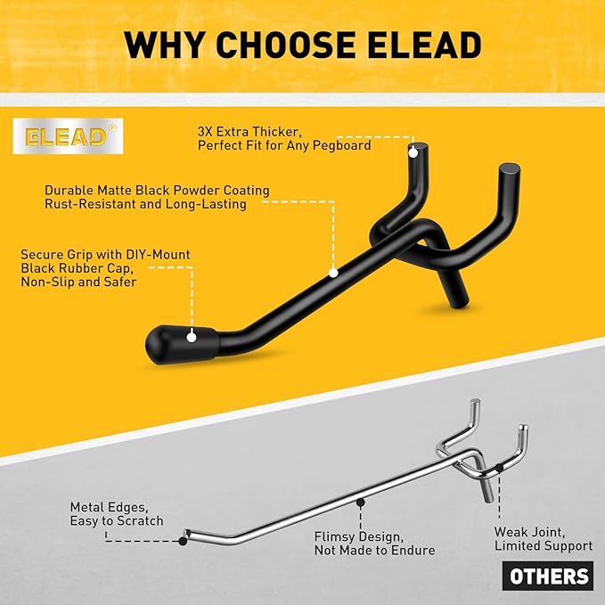ELEAD 60-Piece 2 Inch Extra Thick Pegboard Hooks, Heavy Duty Peg Board Organizer Accessories, Peg Board Tool Hangers Fit for 