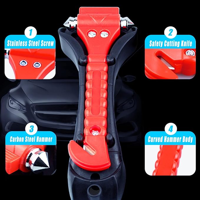 Car Window Breaker, Safety Hammer - Emergency Escape Tool, Window Breaker Seatbelt Cutter, Life Saving Survival Kit with Ligh