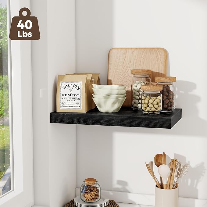 Fun Memories 12 Inch Deep Floating Shelves for Wall, 20 Inch Long Wall Mounted Storage Shelf with Invisible Brackets, 3 Pack 