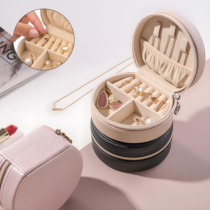ProCase Travel Size Jewelry Box, Mini Portable Seashell-Shaped Jewelry Case, 2 Layer Organizer in PU Leather for Women -Champ