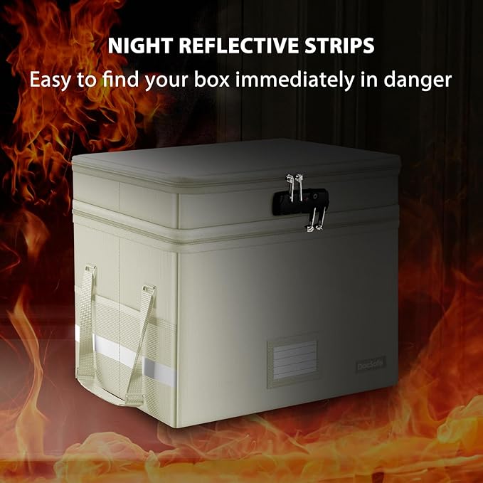 DocSafe File Box with Lock,Multi-Layer Fireproof Document Box Collapsible File Storage Organizer with Pockets/Handle,Large Po