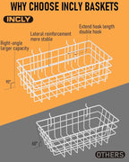 INCLY 4 Pack Pegboard Baskets Bins Set, 4 Size Square Style Metal White Wire Basket for Any Peg Board Organizing Tools, Pegbo