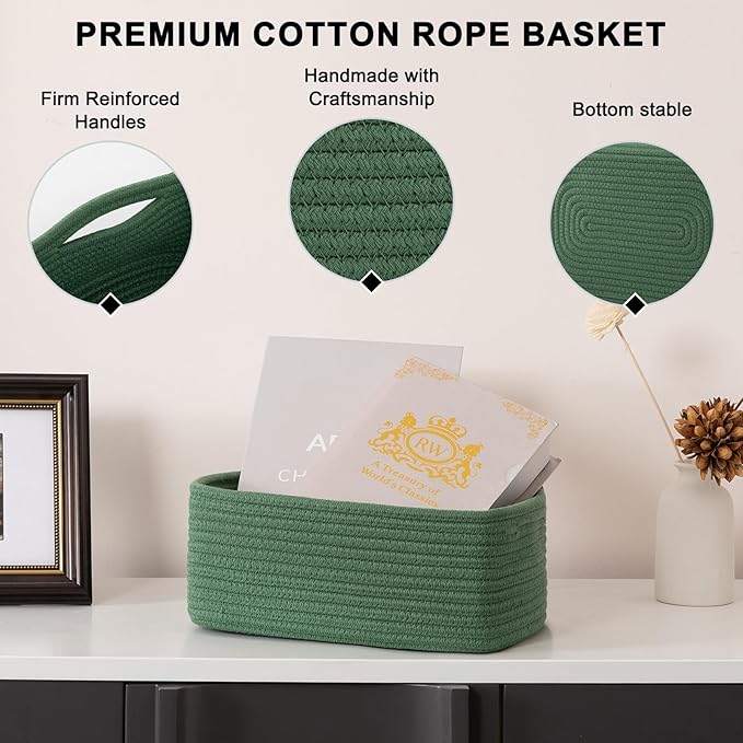 OIASKET 4 Pack Small Storage Shelf Baskets for Organizing, Mini Woven Rope Storage Bins for Towels, Cute Decorative Closet Or